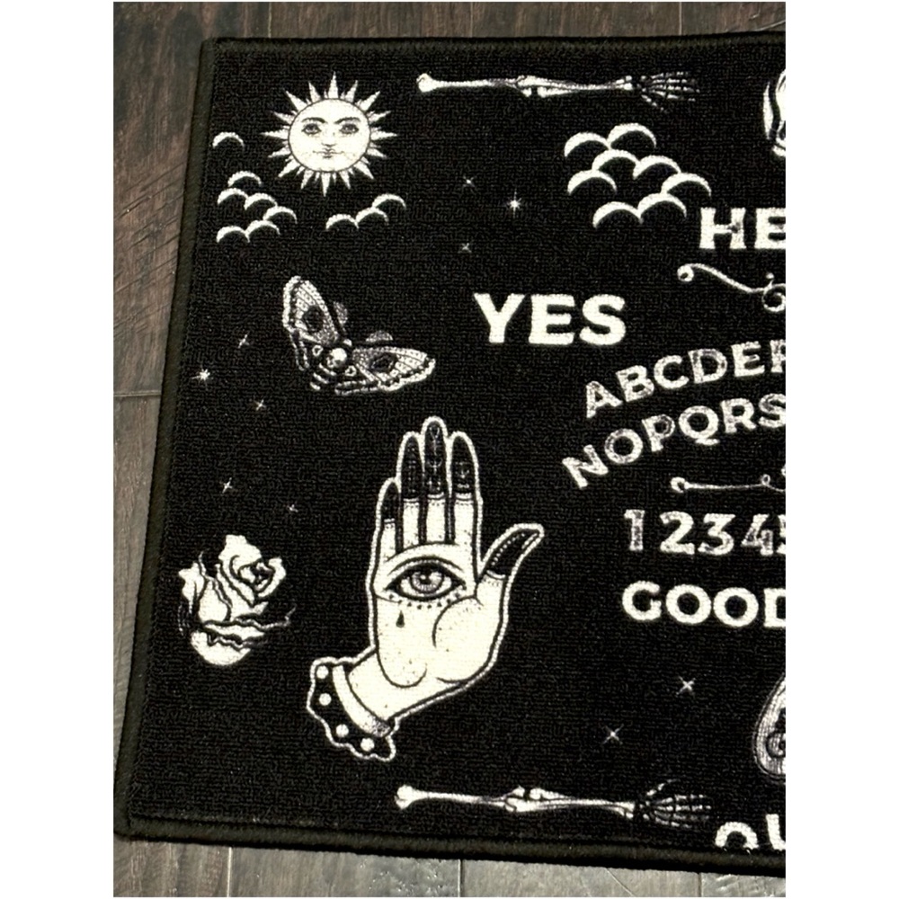 👻 NEW HALLOWEEN OUIJA BOARD DECOR NON SLIP MAT BLACK WHITE SUGAR SKULL SPOOKY - Picture 2 of 7